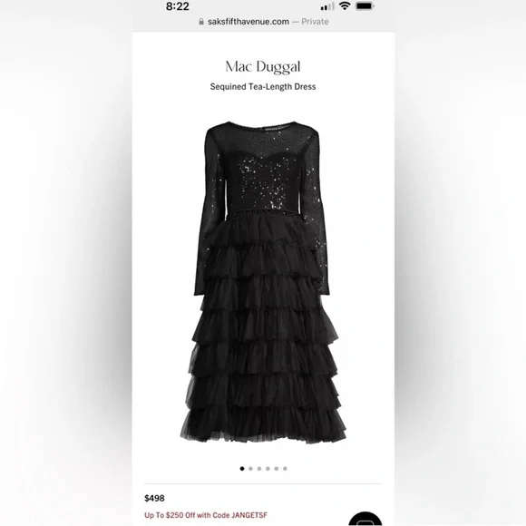 leena for Mac Duggal Sequined Layered Tulle A-Line Cocktail Dress Black Size 8 - Picture 6 of 6